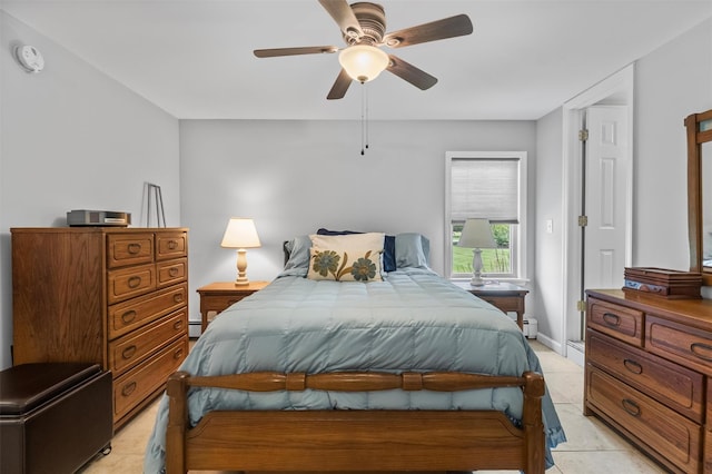 7 Brandy Ln, Hopewell Junction, NY 12590 - bedroom featuring light tile patterned flooring, a baseboard heating unit, and a ceiling fan