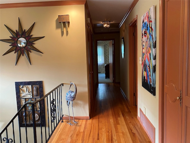 1 Parkview Dr, Middletown, NY 10940 - hall featuring ornamental molding, an upstairs landing, and light wood-type flooring