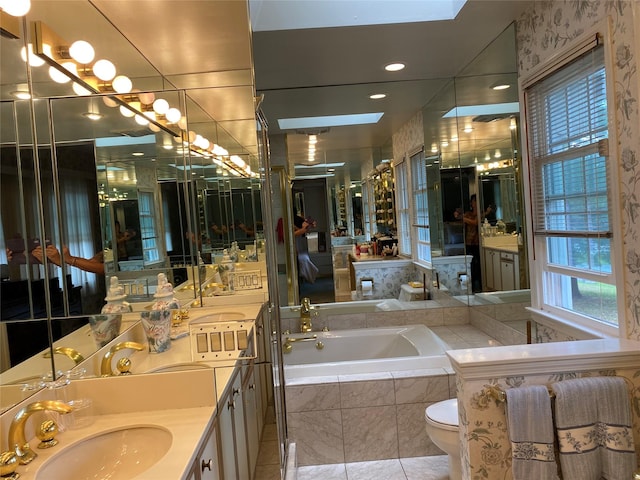 1 Parkview Dr, Middletown, NY 10940 - bathroom featuring vanity, a garden tub, a skylight, and tile patterned floors