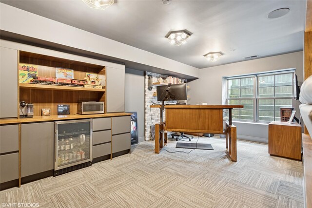 18 Rose Ln, Rye Brook, NY 10573 - home office with beverage cooler, light colored carpet, and baseboards