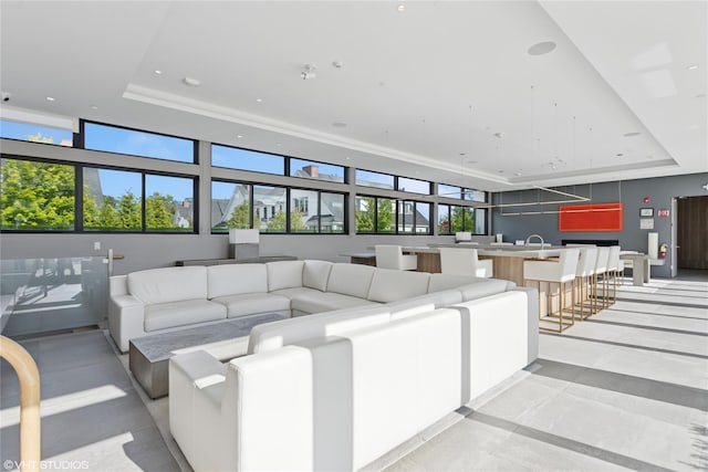18 Rose Ln, Rye Brook, NY 10573 - living area with a tray ceiling and recessed lighting