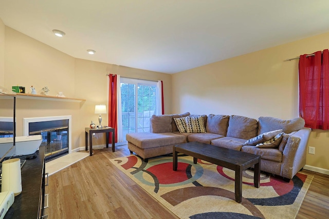 601 Covington Green Ln, Patterson, NY 12563 - living room featuring wood finished floors and a glass covered fireplace