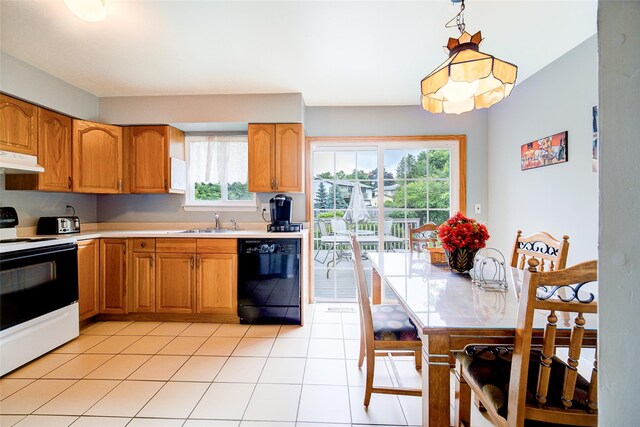 7 Ross Ln, Middletown, NY 10941 - kitchen with white electric range oven, dishwasher, light countertops, under cabinet range hood, and healthy amount of natural light