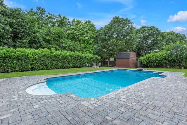 5 Michelle Ln, Selden, NY 11784 - view of pool with a shed and a patio area