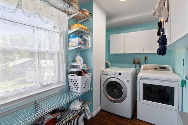 420 Fourth Rd, Wappingers Falls, NY 12590 - laundry area featuring washing machine and dryer, cabinet space, dark wood-type flooring, and plenty of natural light