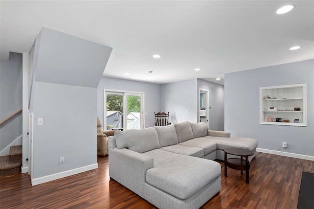 420 Fourth Rd, Wappingers Falls, NY 12590 - living room with dark wood finished floors, recessed lighting, stairway, and baseboards