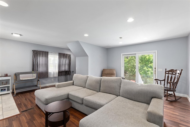 420 Fourth Rd, Wappingers Falls, NY 12590 - living room with baseboards, dark wood-type flooring, and recessed lighting