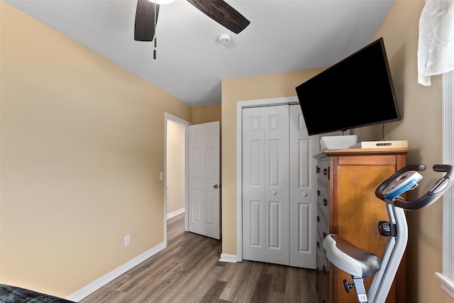 420 Fourth Rd, Wappingers Falls, NY 12590 - bedroom featuring wood finished floors, baseboards, a closet, and a ceiling fan