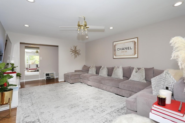 100 Dowd St Unit C12, Haverstraw, NY 10927 - living room with ceiling fan, wood finished floors, recessed lighting, and baseboards