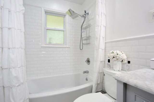 100 Dowd St Unit C12, Haverstraw, NY 10927 - full bathroom featuring shower / bath combination with curtain, toilet, tile walls, and vanity