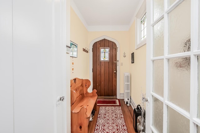 37 Lee Ave, Yonkers, NY 10705 - entryway with radiator heating unit, wood finished floors, arched walkways, and baseboards