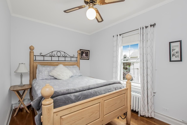 37 Lee Ave, Yonkers, NY 10705 - bedroom featuring wood finished floors, baseboards, crown molding, radiator, and ceiling fan