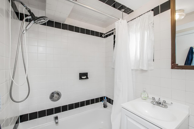 37 Lee Ave, Yonkers, NY 10705 - full bath featuring shower / bath combo with shower curtain, tile walls, and vanity