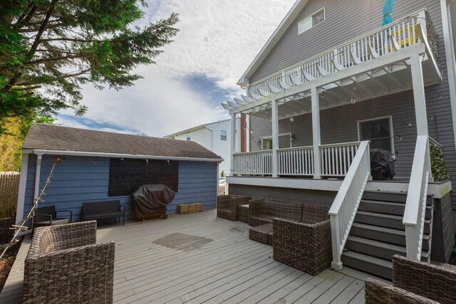 849 E Bay Dr, West Islip, NY 11795 - wooden deck featuring stairway and grilling area