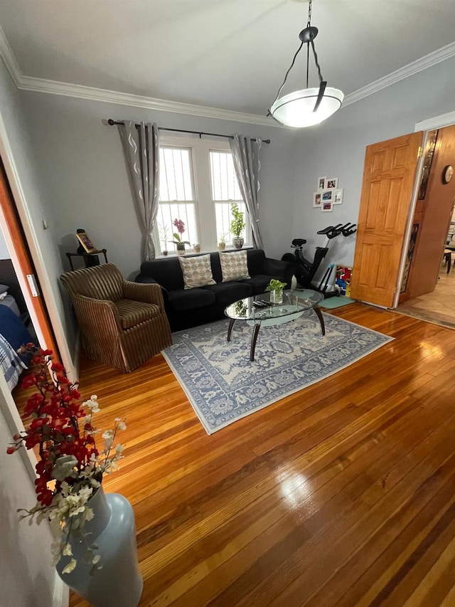 108-41 51st Ave, Corona, NY 11368 - living area featuring hardwood / wood-style floors and crown molding