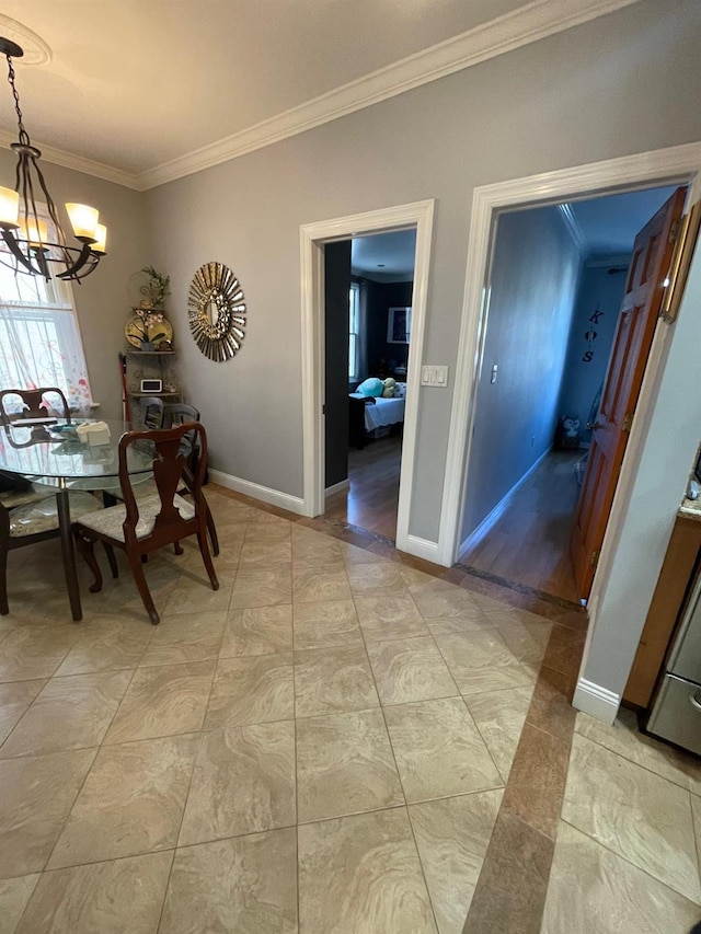 108-41 51st Ave, Corona, NY 11368 - dining room with a chandelier, crown molding, and baseboards