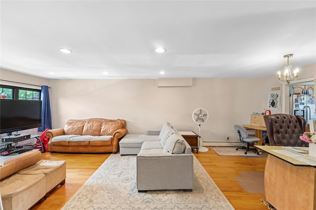 120-15 Cove Ct Unit 90A, College Point, NY 11356 - living area with a chandelier, light wood-style flooring, recessed lighting, and a baseboard heating unit