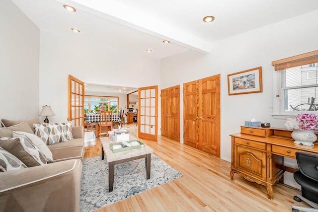 29 Water Ln N, Levittown, NY 11756 - living area with french doors, light wood finished floors, recessed lighting, and baseboards