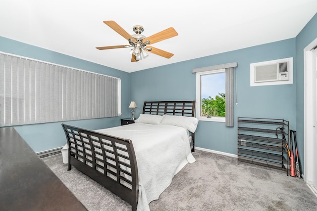 29 Water Ln N, Levittown, NY 11756 - carpeted bedroom with a wall mounted air conditioner, baseboards, and ceiling fan