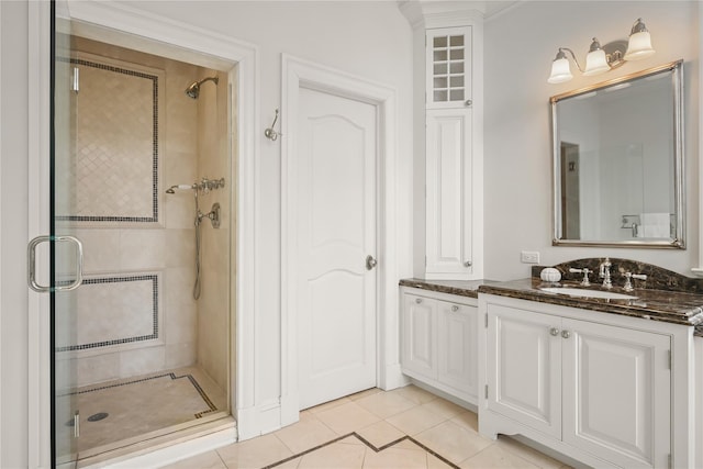 52 Carriglea Dr, Call Listing Agent, CT 06878 - bathroom featuring a shower stall, vanity, and tile patterned floors