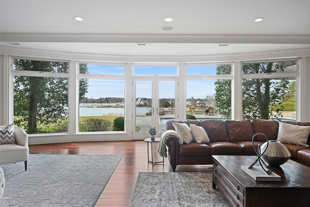 52 Carriglea Dr, Call Listing Agent, CT 06878 - sunroom featuring a water view, healthy amount of natural light, and french doors