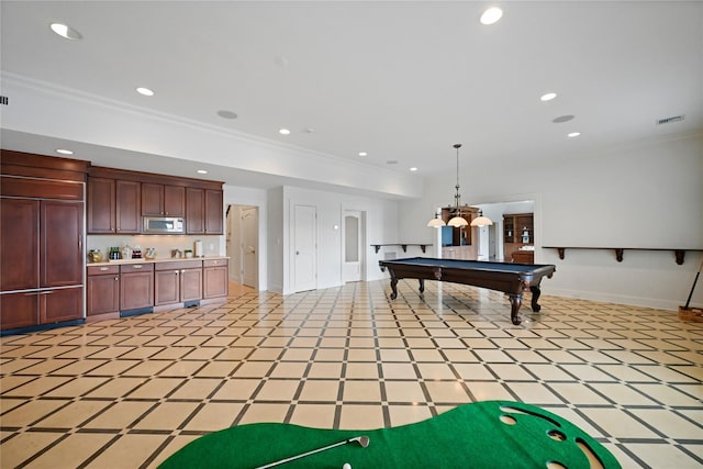 52 Carriglea Dr, Call Listing Agent, CT 06878 - game room with pool table, recessed lighting, baseboards, crown molding, and light floors