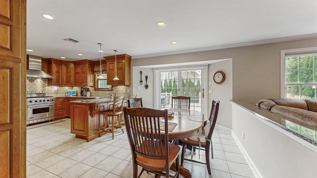 5 Long House Way, Commack, NY 11725 - dining space with ornamental molding, light tile patterned flooring, recessed lighting, and baseboards