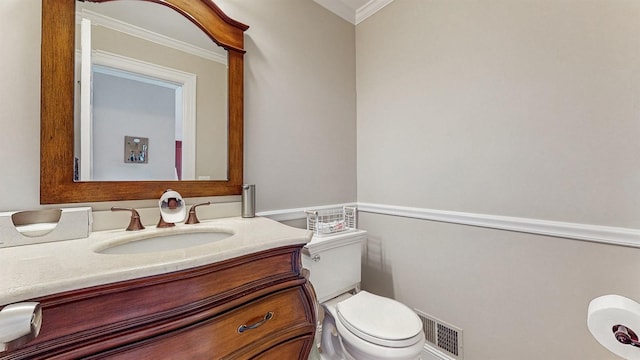 5 Long House Way, Commack, NY 11725 - half bathroom featuring toilet, vanity, and ornamental molding