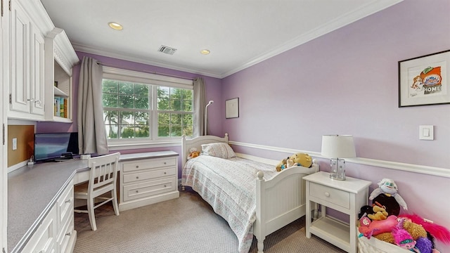 5 Long House Way, Commack, NY 11725 - bedroom featuring crown molding, carpet floors, a desk, baseboards, and recessed lighting