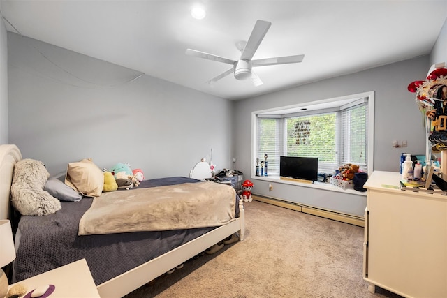 30 Apple Hill Dr, Cortlandt Manor, NY 10567 - bedroom with light colored carpet, baseboard heating, and a ceiling fan