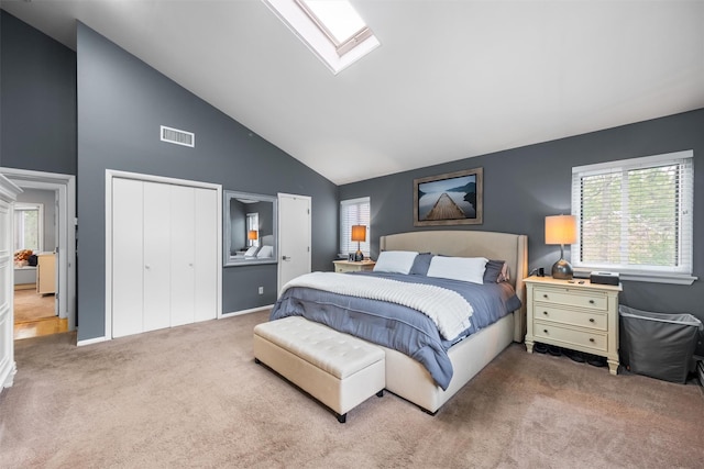 30 Apple Hill Dr, Cortlandt Manor, NY 10567 - carpeted bedroom featuring a skylight, high vaulted ceiling, and multiple closets