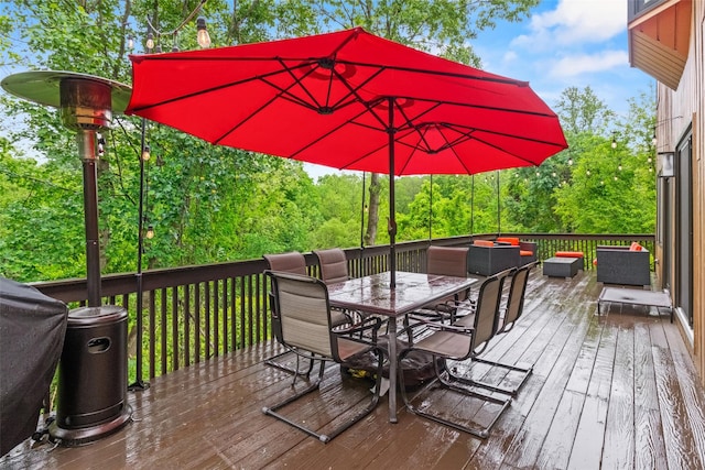30 Apple Hill Dr, Cortlandt Manor, NY 10567 - wooden deck featuring outdoor dining space, an outdoor hangout area, and a view of trees