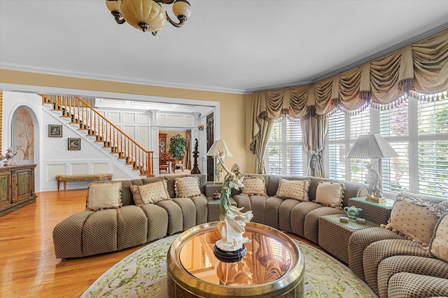 4 Point Cres, Malba, NY 11357 - living area with ornamental molding, stairs, and light wood-style floors