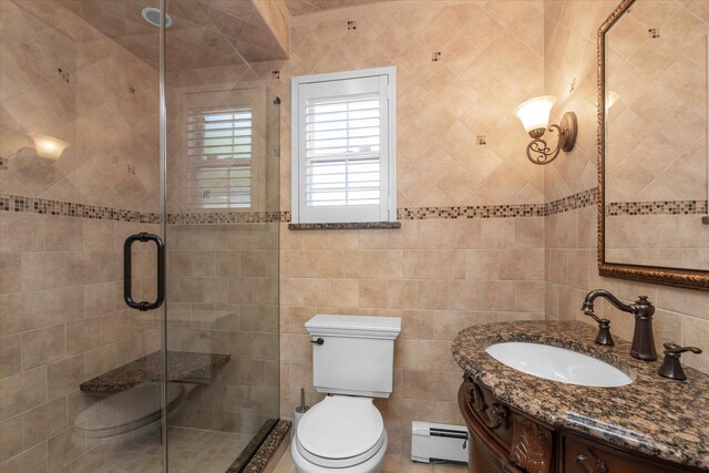 4 Point Cres, Malba, NY 11357 - bathroom with a baseboard heating unit, vanity, a stall shower, and toilet