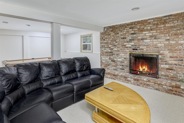 11 Kings Gate Rd, Suffern, NY 10901 - carpeted living area with a brick fireplace