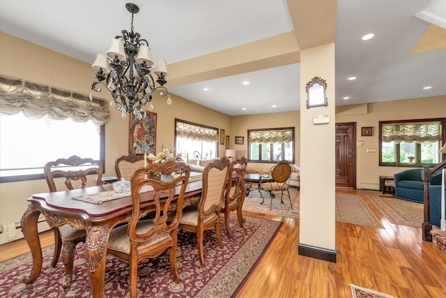 41-27 Orient Ave, Douglaston, NY 11363 - dining area with light wood-type flooring, plenty of natural light, a chandelier, and recessed lighting