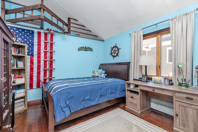 41-27 Orient Ave, Douglaston, NY 11363 - bedroom with lofted ceiling, baseboard heating, and wood finished floors