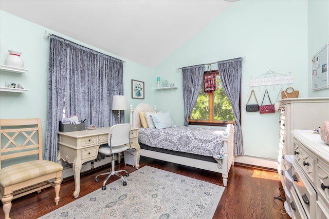 41-27 Orient Ave, Douglaston, NY 11363 - bedroom with lofted ceiling, dark wood finished floors, and an office area