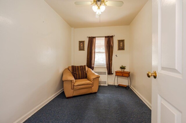 2588 Stedman Pl, Bronx, NY 10469 - living area featuring radiator, carpet, a ceiling fan, and baseboards