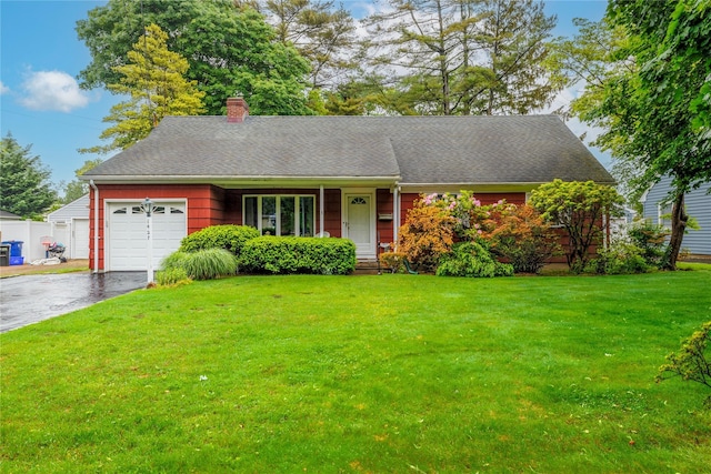 1427 Dartmouth St, Baldwin, NY 11510 - view of front of home with asphalt driveway, a garage, a chimney, and a shingled roof