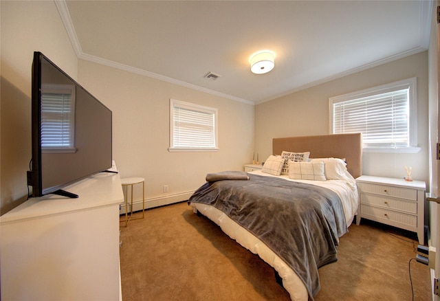 55 Richfield St, Plainview, NY 11803 - bedroom with crown molding, a baseboard radiator, and carpet