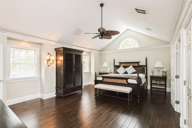 30 Lawrence Rd, Kings Park, NY 11754 - bedroom with vaulted ceiling, wood-type flooring, baseboards, and ceiling fan