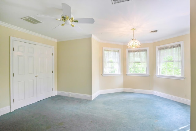 30 Lawrence Rd, Kings Park, NY 11754 - carpeted spare room featuring crown molding, baseboards, and ceiling fan