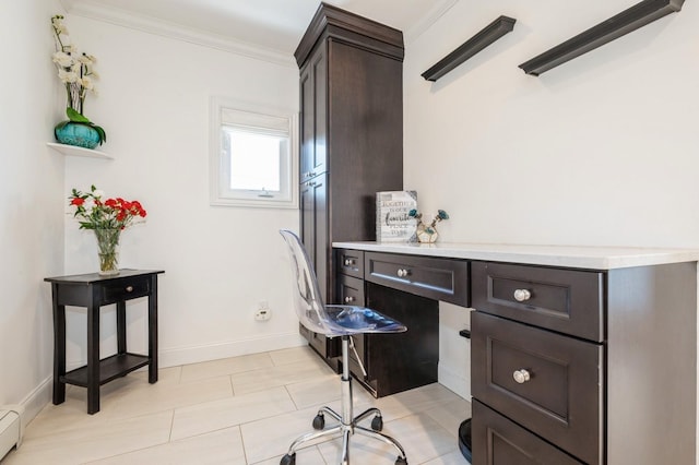 2033 Waltoffer Ave, North Bellmore, NY 11710 - office with baseboard heating, ornamental molding, and baseboards