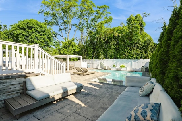 2033 Waltoffer Ave, North Bellmore, NY 11710 - fenced backyard featuring an outdoor hangout area, a patio area, and stairs