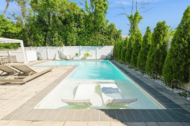 2033 Waltoffer Ave, North Bellmore, NY 11710 - view of pool featuring a water slide, a fenced backyard, and a patio area
