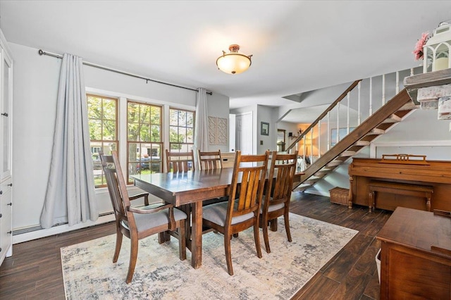 8 Meyer Ln, Medford, NY 11763 - dining space featuring stairway, wood finished floors, and baseboard heating
