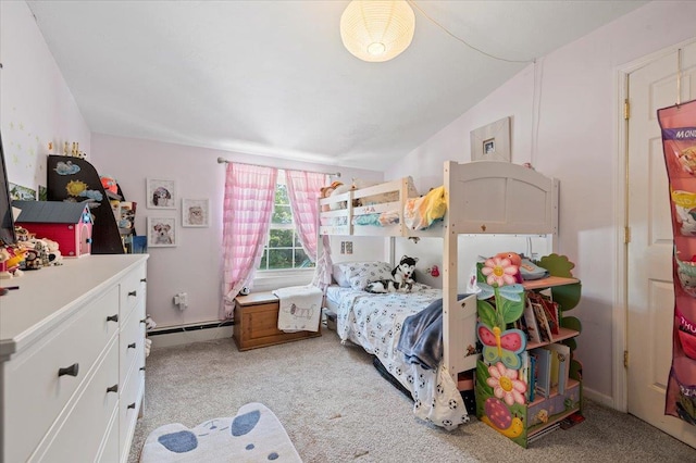 8 Meyer Ln, Medford, NY 11763 - bedroom featuring light colored carpet, a baseboard radiator, and lofted ceiling