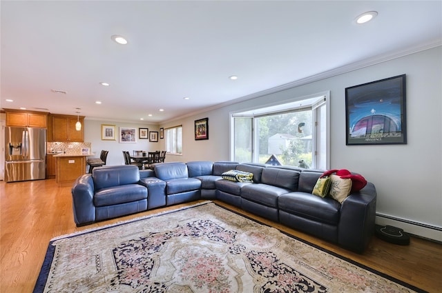 29 Cross Bow Ln, Commack, NY 11725 - living room featuring crown molding, recessed lighting, and light wood-type flooring