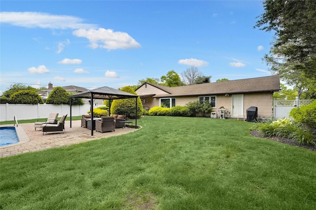 29 Cross Bow Ln, Commack, NY 11725 - view of yard featuring an outdoor living space, a gazebo, and a patio area